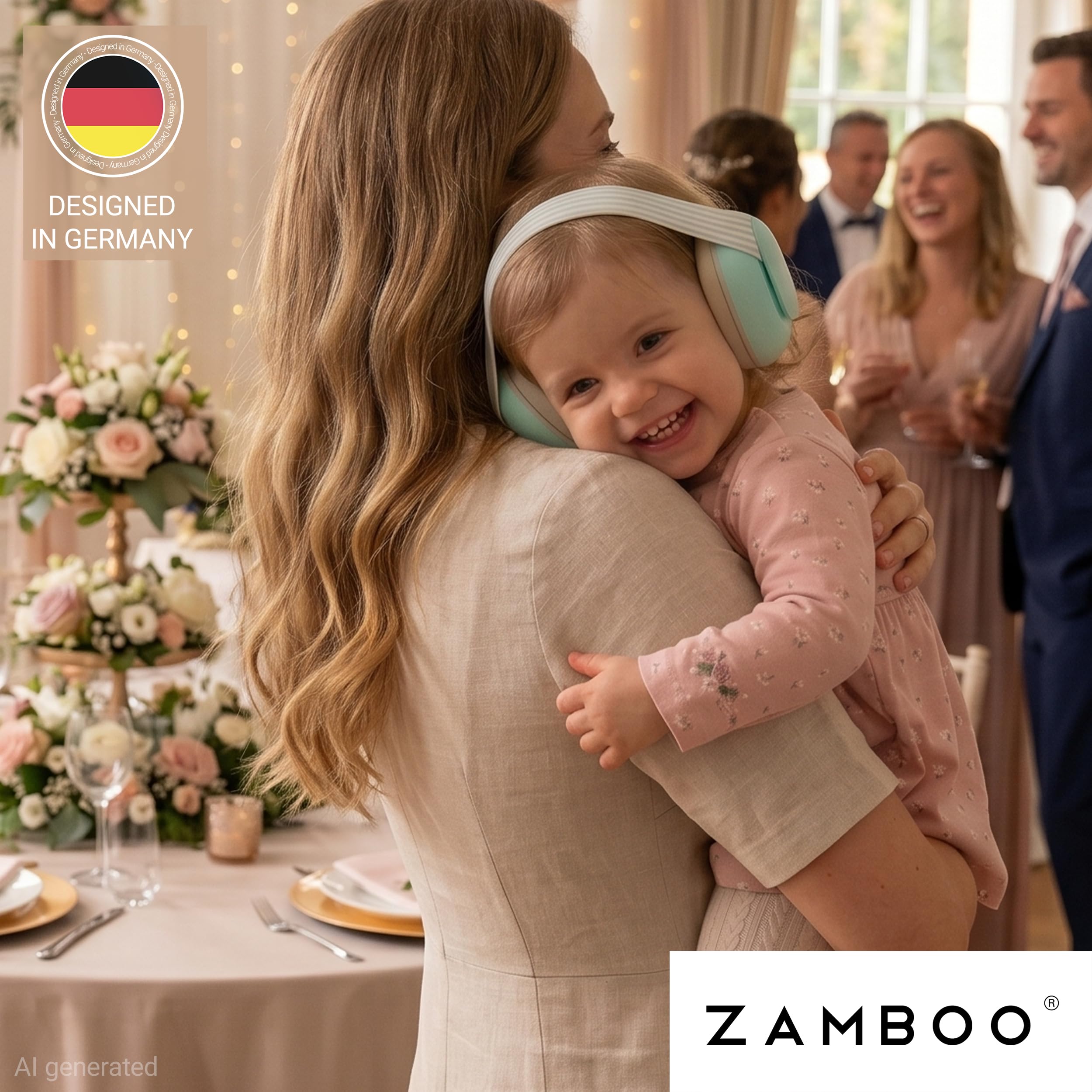 Zamboo Cuffie Antirumore Bambini da 12 Mesi - Protezione Udito Neonato Regolabile per Aereo, Concerti, Festival, Fuochi d’Artificio ed Eventi Sportivi, EN 352-1, Menta