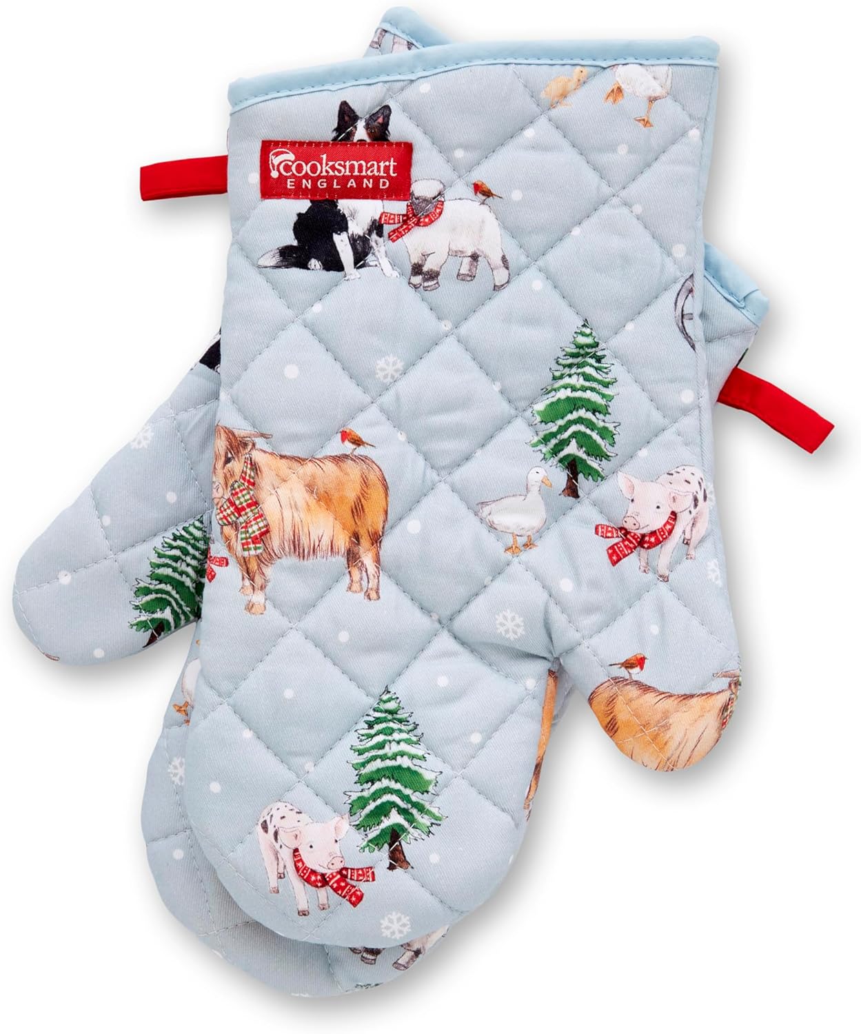 Cooksmart British Designed Christmas Gauntlet Oven Gloves | Festive Oven Gloves for All Type of Kitchens | Oven Mitts for Men & Women - A Winters Tale