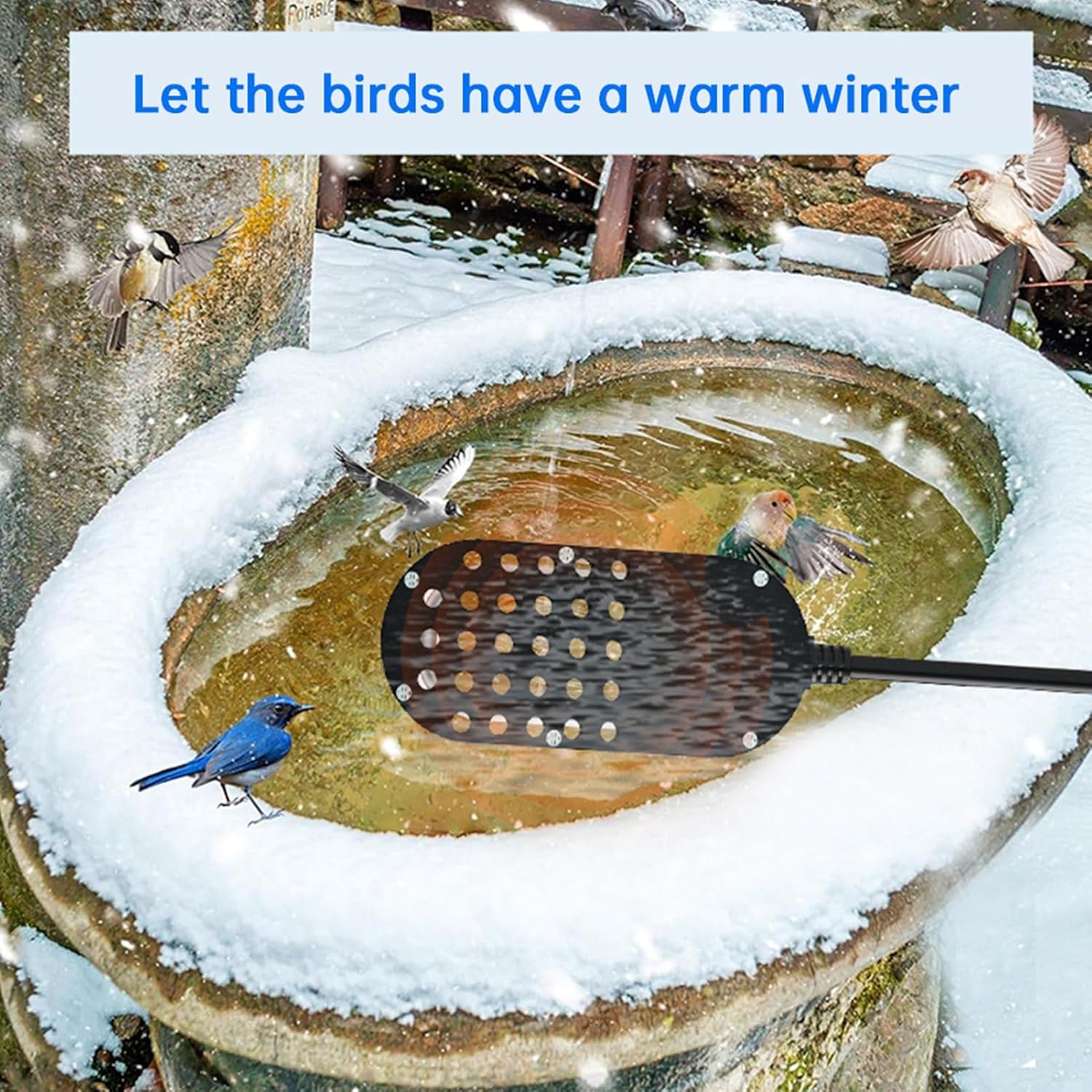 Bird Bath Deicer for Outdoors, Bird Bath Heater, Winter 200W Pond De Icer Die Water Heater Controlled with Auto Shut Off for Poultry Waterer Patio Yard Garden