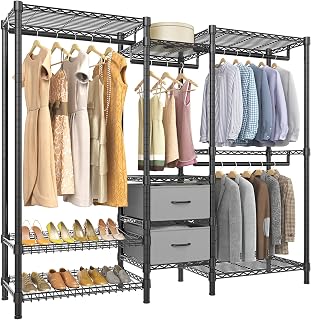 VIPEK V8i Portable Closets Heavy Duty Clothes Rack Adjustable Metal Wire Rack with Drawers Shoes Racks Freestanding Wardrobe Organizers Storage Clothing Rack with 4 Hanging Rods, Black