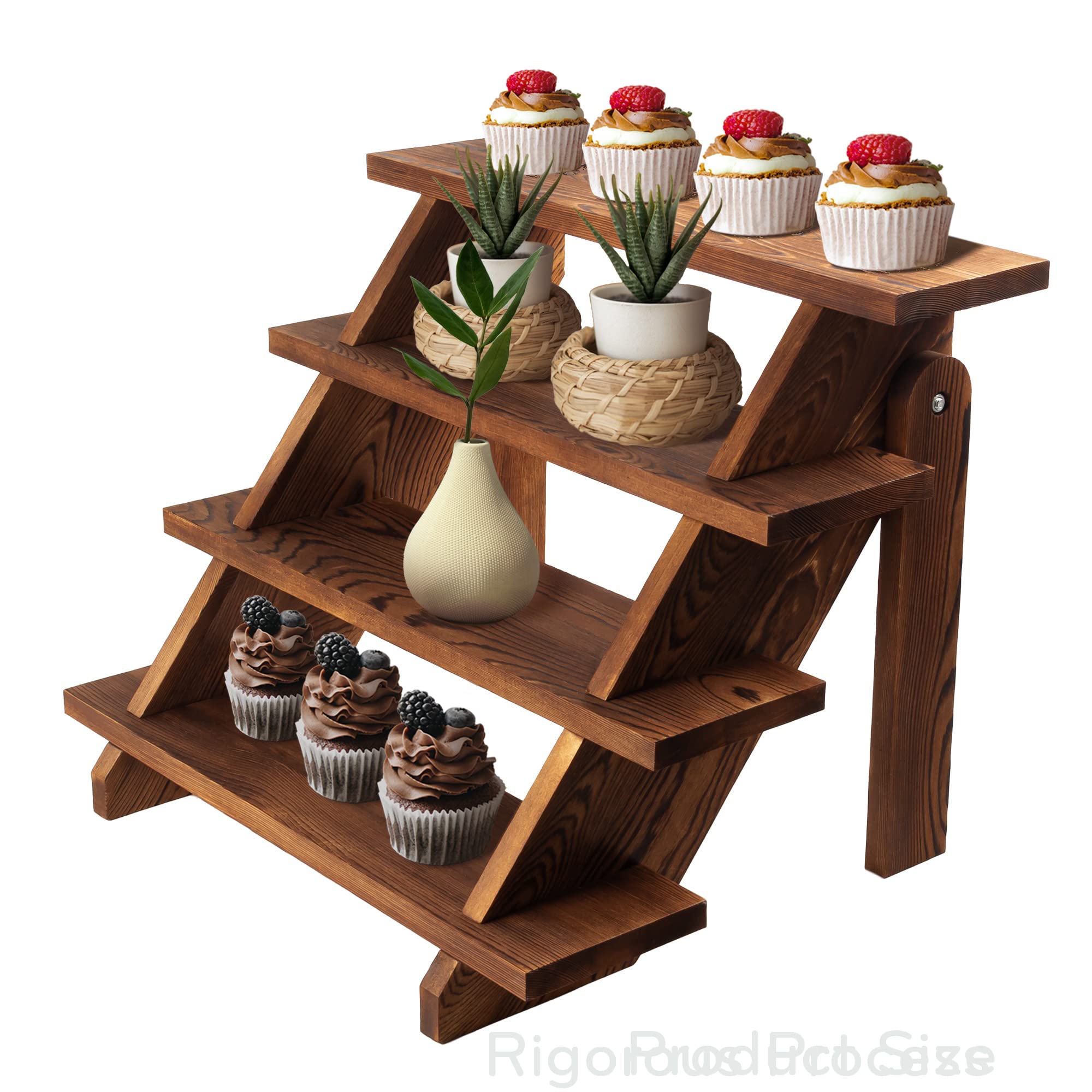 Tophort Wood Display Riser, Cupcake Stand, 4-Tier Wood Retail Display Stand for Food Cakies Plants,Tabletop Riser Natural