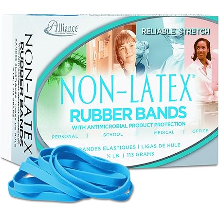 Alliance Rubber 42649 #64 Non-Latex Antimicrobial Rubber Bands, 1/4 lb box contains approx. 95 bands (3 1/2" x 1/4", Cyan Blue)