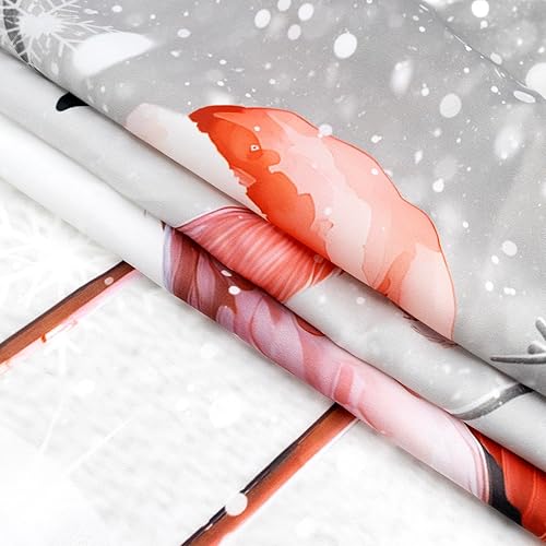 Miniatura 6 de Cortina de ducha de Navidad rosa para baño, bolas de Navidad y muñeco de nieve con cardenal rojo en la nieve, cortina de ducha con 12 ganchos,