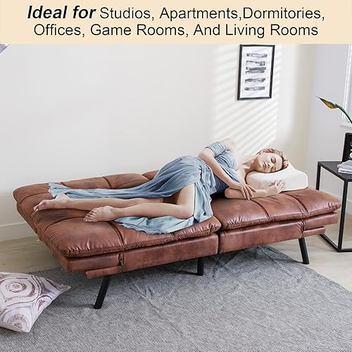 Miniatura 64 de Opoiar Cama con espuma viscoelástica, sofá futón convertible con reposabrazos ajustables, juegos de sofás multifuncionales para apartamento, Gris