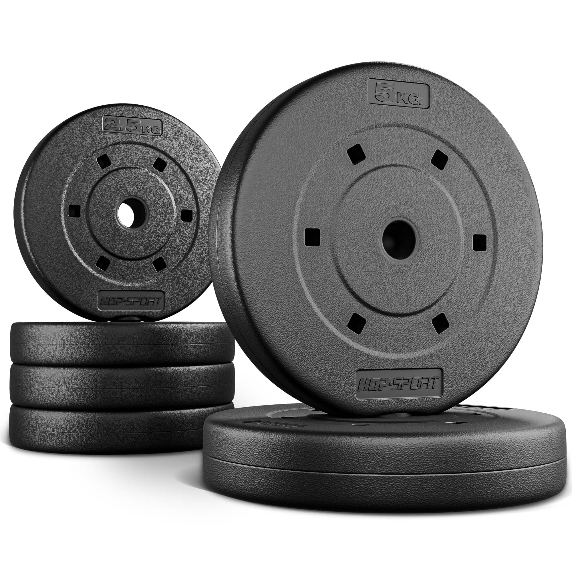 Hop-Sport 20kg Weight Plate Set (4 x 5kg) – Durable Bitumen Composite Plates with 28mm Hole – Floor-Safe Gym Weights for Barbells & Dumbbells – Home Fitness Strength Training Equipment
