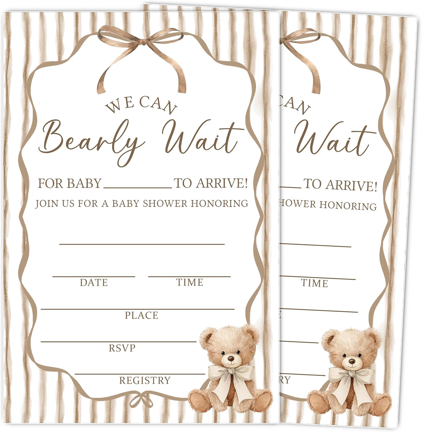 25 Pcs Diaper Raffle Tickets & 25 Pcs Books for Baby Request Cards, We Can Bearly Wait Baby Shower Invitations for Boys Girls, Bear Themed Gender Reveal Decorations, 3.5 x 2.1 Inch-C11
