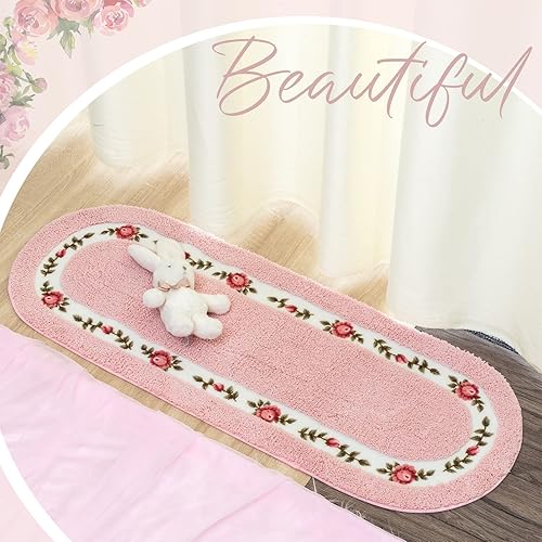 Miniatura 10 de Juego de 4 alfombras de baño con diseño de coqueta de flores de rosas, antideslizantes, absorbentes, lavables, tapete de baño floral para el hogar,