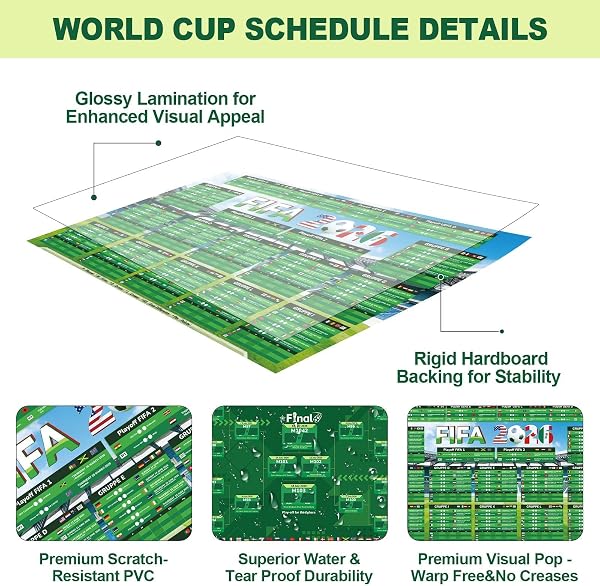 Aitsite Planificador de copa do mundo 2026, póster para decoración del Mundial de mundial 2026, planificador de fútbol con pegatinas de bandera y bolígrafo, todos los juegos, fechas y lugares - 3
