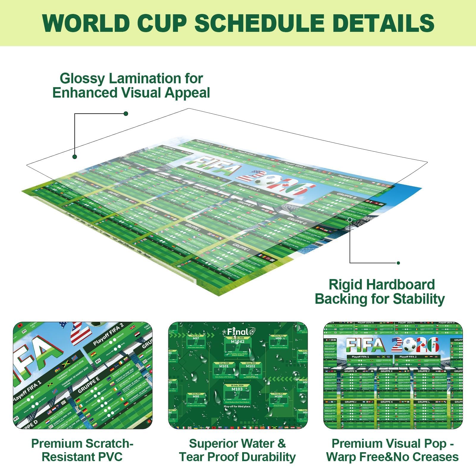Aitsite Planificador de copa do mundo 2026, póster para decoración del Mundial de mundial 2026, planificador de fútbol con pegatinas de bandera y bolígrafo, todos los juegos, fechas y lugares - 3