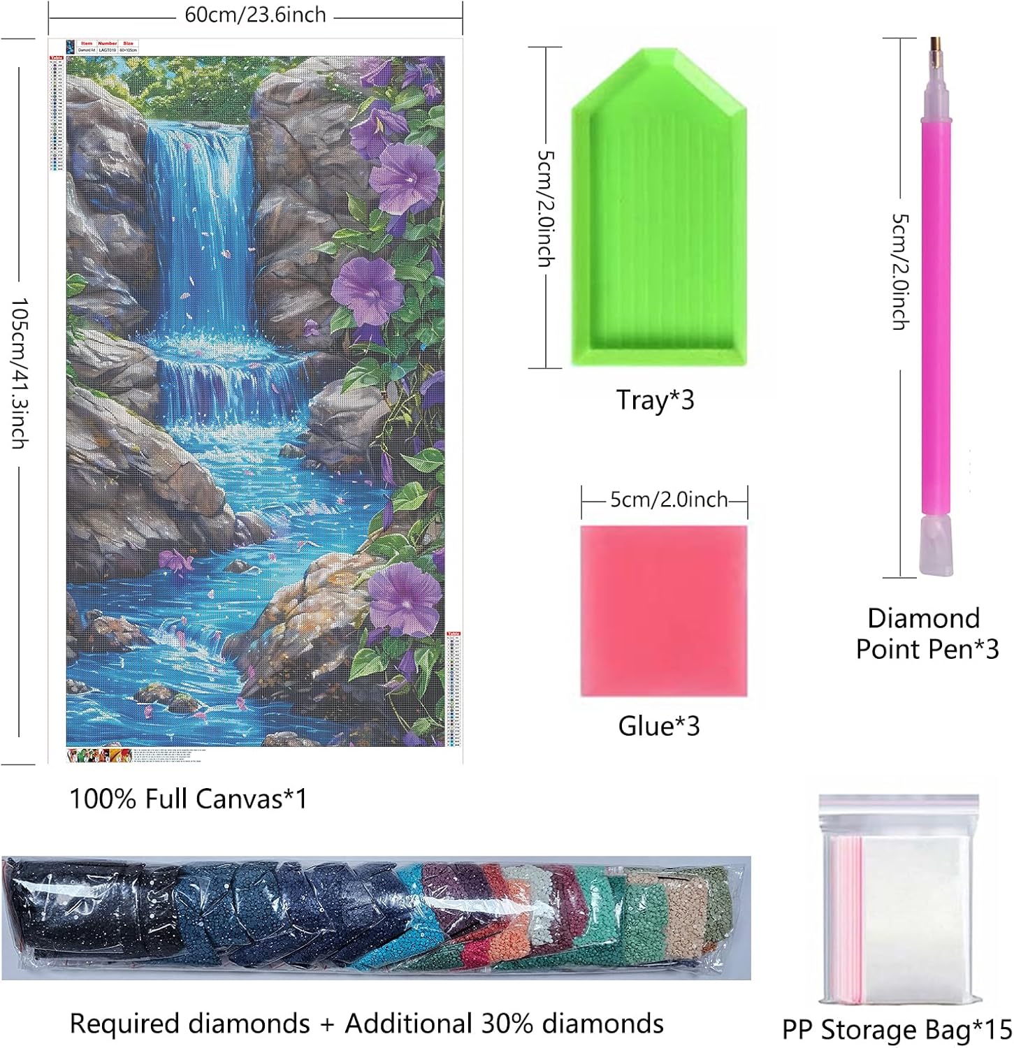 ARTGOTO Extra Large Diamond Art Painting Kits for Adults,23.6x41.3 inches/60x105 cm Landscape Waterfall A DIY Full Round Drill Diamond Dots,Extra Large Size for Home Wall Decor Gifts