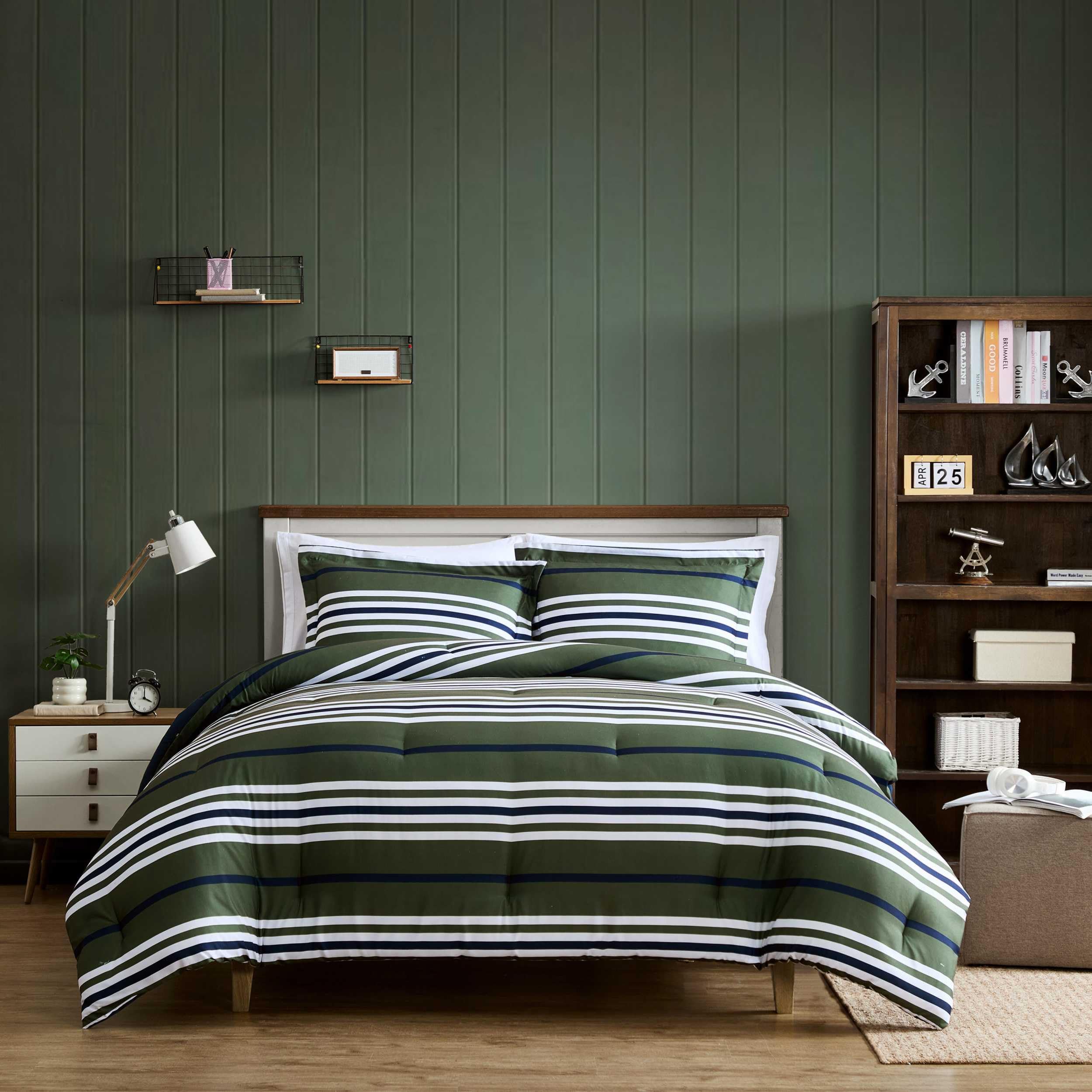 Nautica - Queen Comforter Set, Soft & Reversible Coastal Bedding with Matching Pillowcase, Nautical Striped Bed Set, Uphaul Stripe/Solid Green-image-48