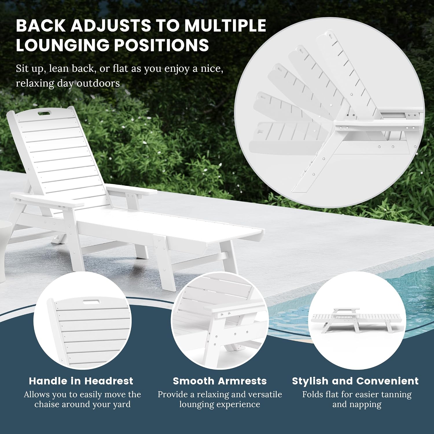 HDPE Laguna Poly Reclining Chaise Lounge, White