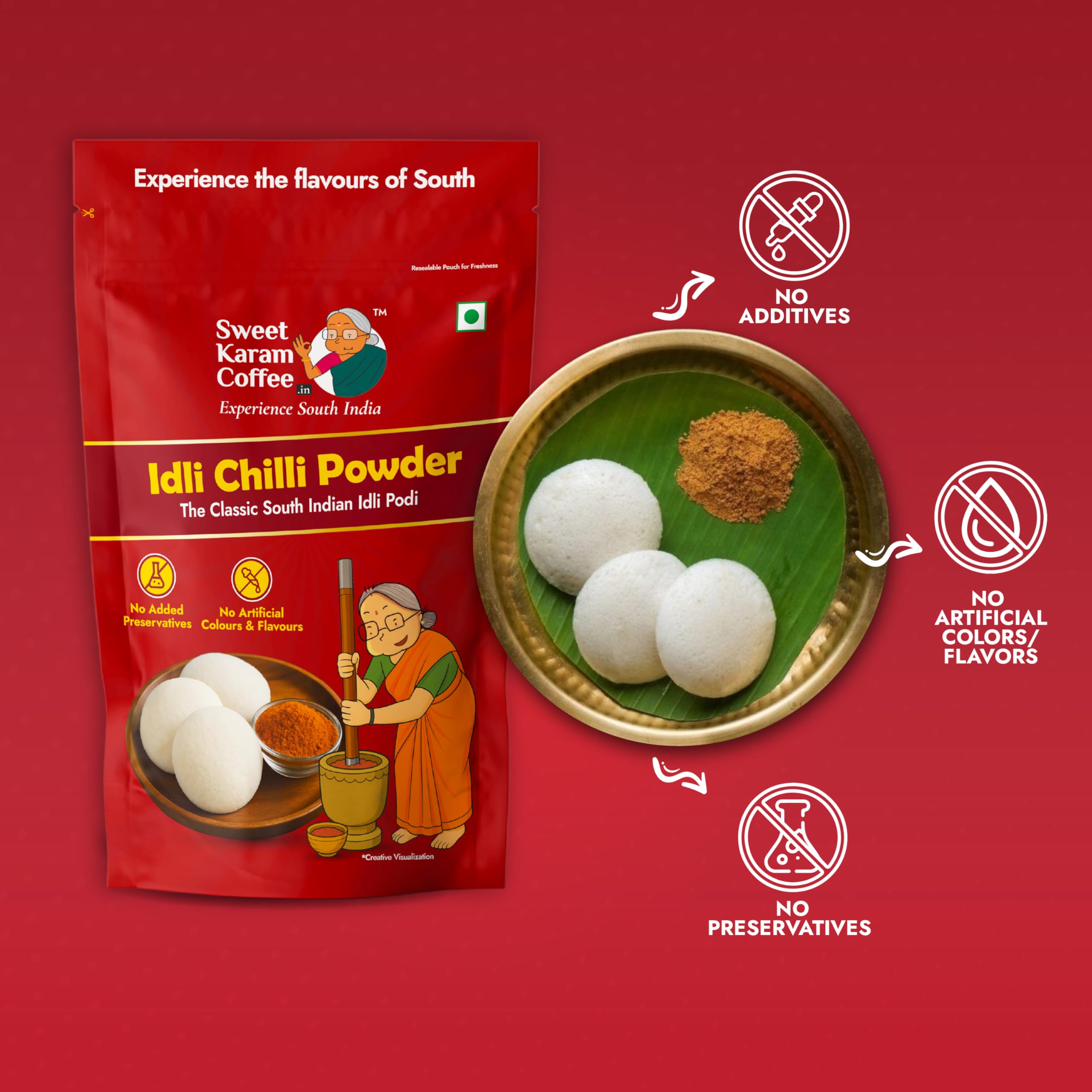 Sweet Karam Coffee Idli Podi (Chilli Gun Powder) β 180g | Authentic South Indian Homemade Spice Mix | Aromatic & Flavorful | No Preservatives | Tasty & Healthy | Perfect with Idli, Dosa & Rice 3