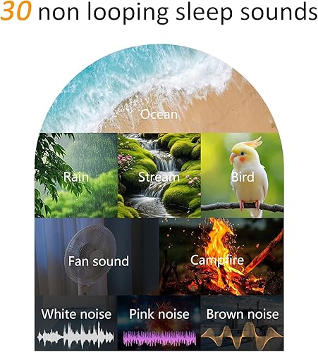 Miniatura 7 de Máquina de sonido de ruido blanco 30 sonidos relajantes, reloj despertador de amanecer para despertar suave, volumen ajustable y luz nocturna,