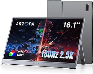 ARZOPA 16.1 Inch Portable Monitor 2.5K 180Hz Gaming Portable QHD 2560×1440 107% sRGB HDR10 Design with Integrated Stand Fu…
