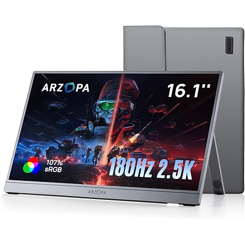 ARZOPA 16.1'' 180Hz 2.5K Portable Monitor, 2560x1440 QHD 107% sRGB Kickstand Portable Gaming Monitor with HDR, Ultra Slim, Eye Care, External Second Screen for Laptop, PC, PS5, Mac, Xbox-Z3FC