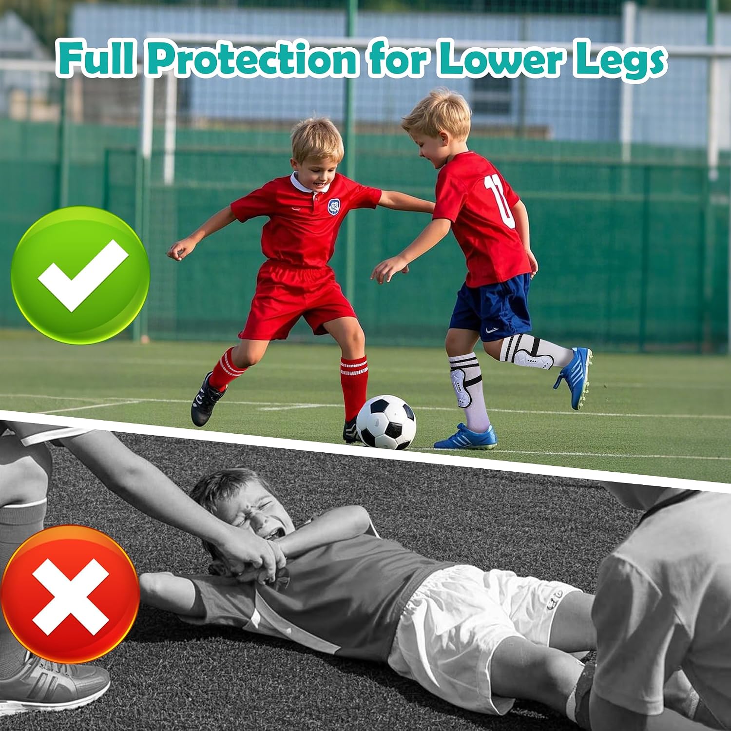 Kids Shin Guards Soccer Age 8-10 Youth Football Shin Protective Pads with Socks Football Equipment for Toddler Boys Girls Teenagers