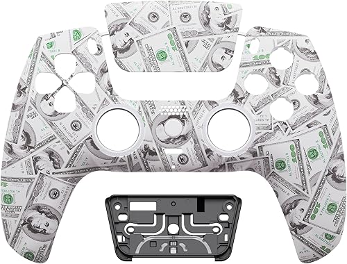 Vista 3 de eXtremeRate Luna Redesigned Front Shell Touchpad Compatible with ps5 Controller BDM-010 020 030 040 050, The 100 Cash Money Replacement Faceplate