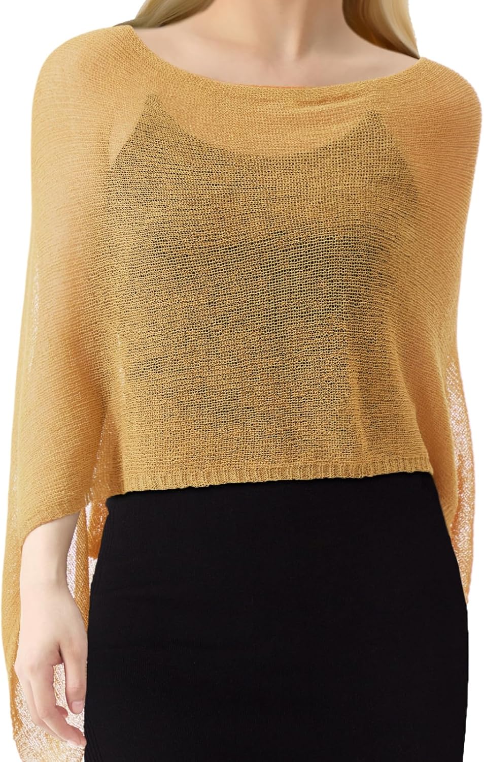 1 Pcs Women Sheer Poncho Shrug Summer Sheer Blouse Top Lightweight Poncho Sheer Bolero for Formal Evening Dress Gold