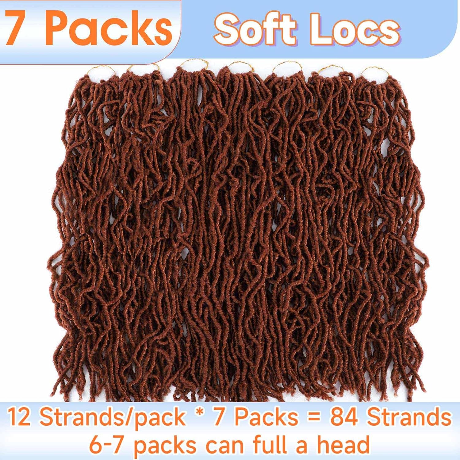 Ginger Faux Locs Crochet Hair 22 Inch 7 Packs Soft Locs Copper Red Crochet Faux Locs Pre Looped Loc Hair Crochet Braids For Black Women(22inch, 7 Packs, 350#)