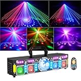 7-in-1 DJ Lights for Parties-Pro DMX512 Laser Light Show with Disco Ball, RGB and Gold Strobe, UV Black Lights - Sound Activated LED Lighting for Home, Karaoke, Birthday and Small DJ Events - AUSMAWEE