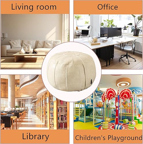 Miniatura 54 de Louis Donné Funda otomana marroquí sin relleno de 21 pulgadas, taburete de cuero sintético hecho a mano, funda redonda de almacenamiento, decoración