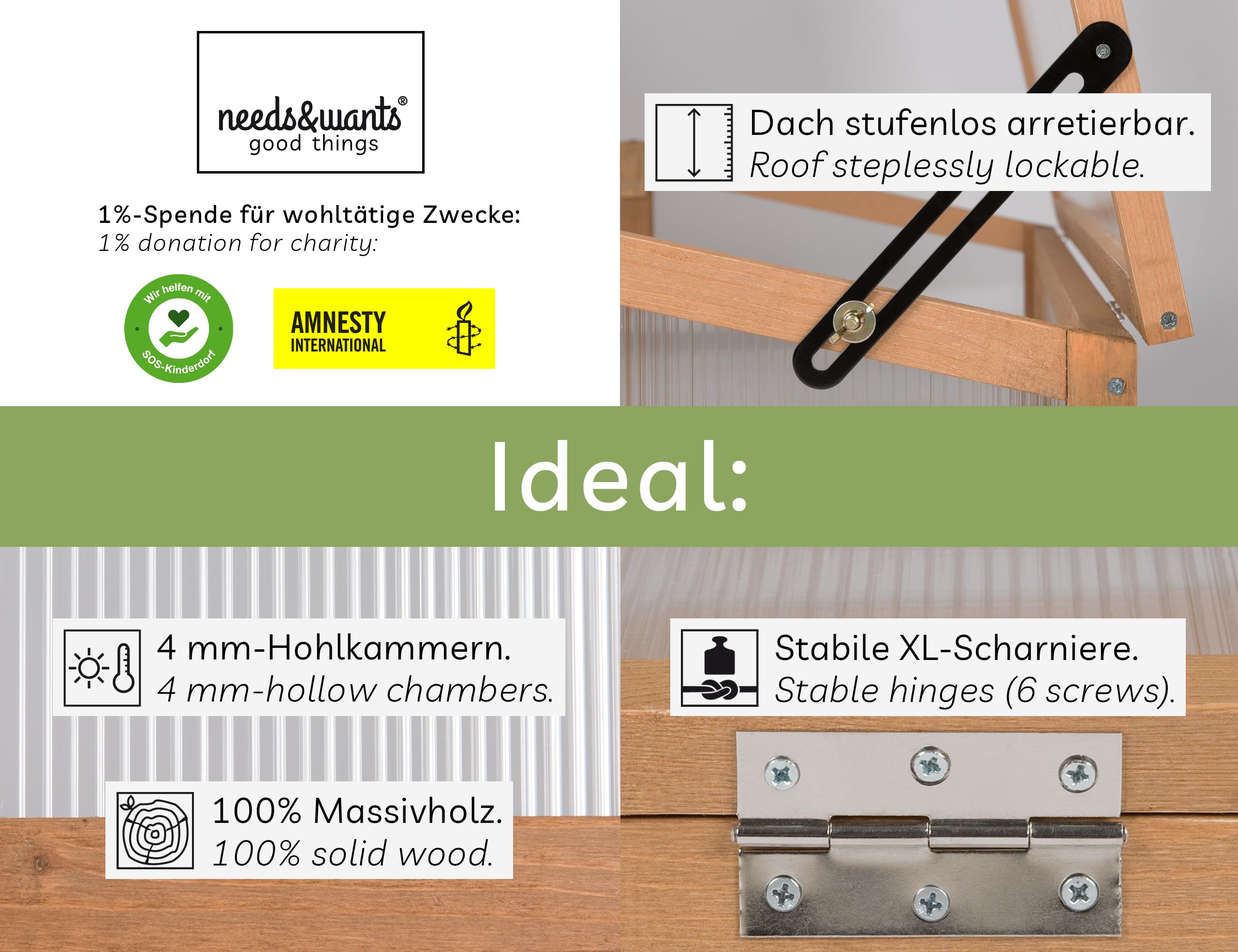 needs&wants® Mały drewniany zestaw zimnej ramy, skrzynia zimnej ramy z pokrywą Szklarnia z pokrywą odporna na warunki atmosferyczne do ogrodu, balkonu, na zewnątrz, poliwęglan, ciemnobrązowy