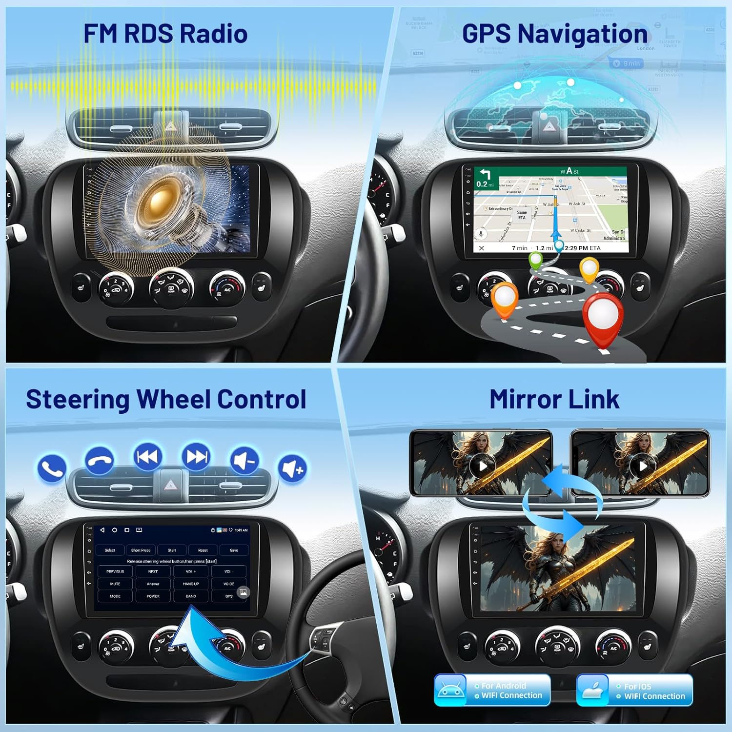 [4+64] Volxcereo Car Radio for Radio for Kia Soul 2014 2015 2016 2017 (Manual A/C), 9 inch Android Touchscreen Stereo with Carplay, Android Auto, GPS, WiFi, Bluetooth, SWC, DSP, FM/RDS