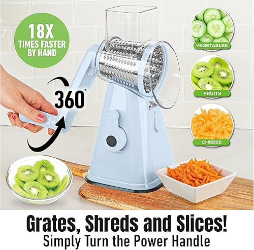 Miniatura 2 de EMSON Rallador giratorio de queso, manivela de mano, ralladores giratorios de acero inoxidable para cocina con 3 cuchillas, cortador de verduras,