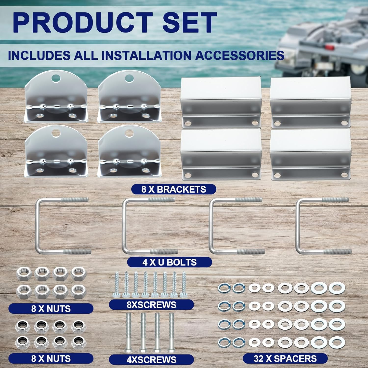 4 Pack Boat Trailer Bunk Brackets Kits Hot Dip Galvanized Carbon Steel Adjustable Swivel Top 2 x 2 x 10 Inch Square Tubes Bunk Brackets Kits for Ski, Fishing Boat or Sailboat Trailer