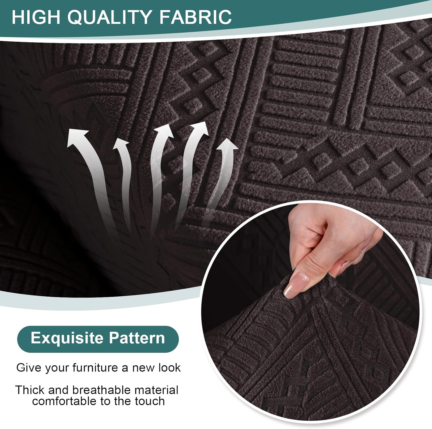 Ruaozz Stretch Loveseat Recliner Covers with Console 4-Pieces Recliner Sofa Covers with Pockets Jacquard Reclining Couch Covers Furniture Protector with Elastic Straps Bottom (2 Seater, Chocolate)