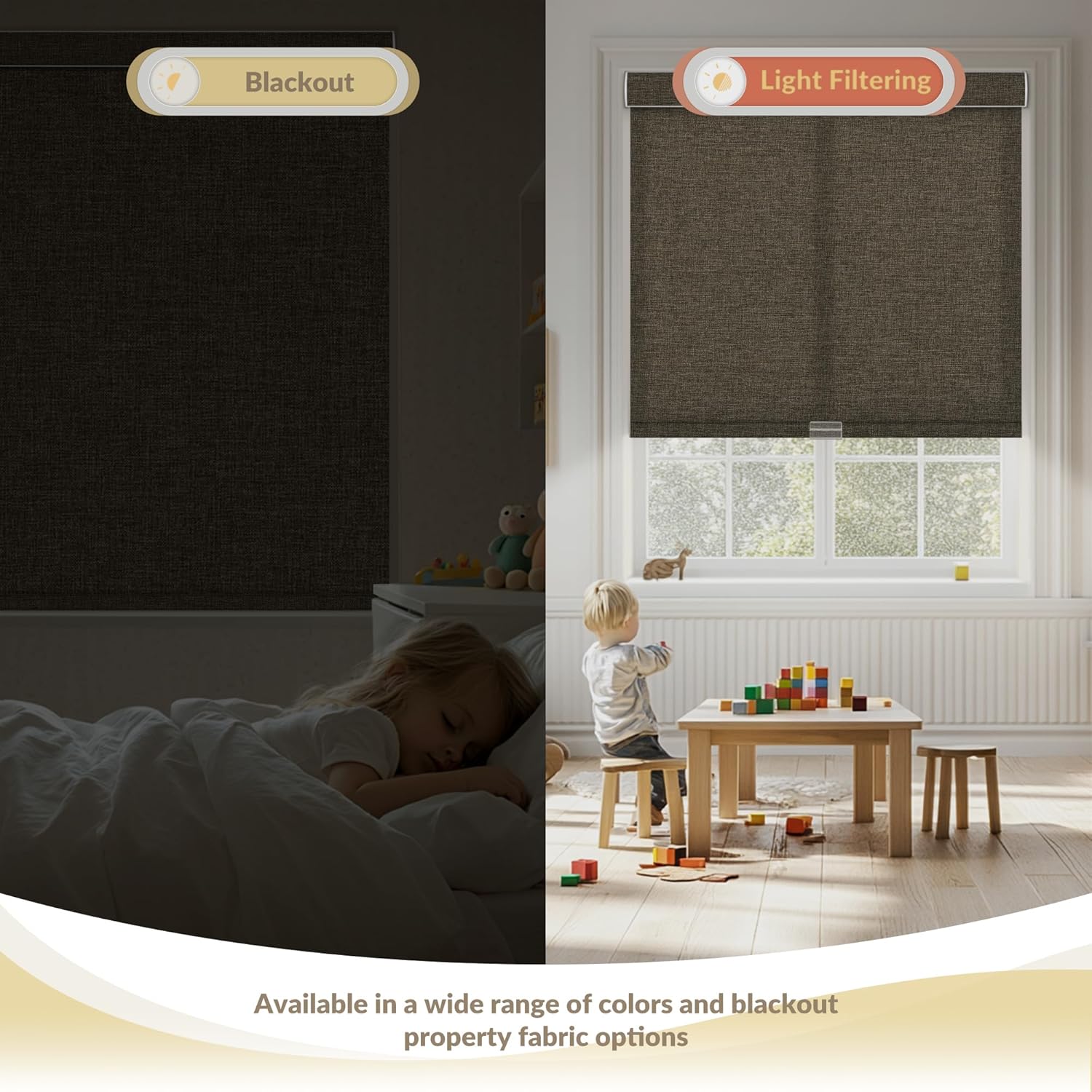 Blackout Roller Shades for Windows,Cordless,Pull Down Roller Shades,Roll up Blinds,Thermal Insulated Linen Fabric,UV Protection,Window Shades for Home,Door,Office,Blackout-Brown,Customize It