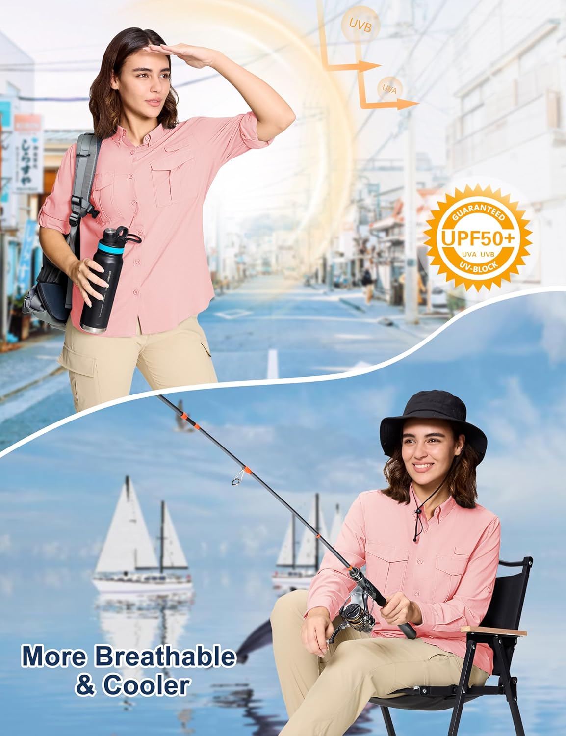 MAGCOMSEN Women's UPF 50+ Long Sleeve Fishing Shirts UV Sun Protection Quick Dry Button Down Safari Hiking Travel Shirts - Image 4