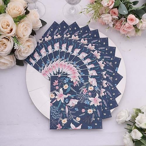 Miniatura 8 de Efavormart - Paquete de 20 servilletas de cóctel de papel floral de lirio de agua, suaves de 2 capas, desechables, color azul marino, 13 x 13