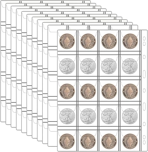 12 hojas de páginas de colección de monedas, página de bolsillo para monedas con 240 bolsillos, fundas para carpetas de monedas con 9 agujeros