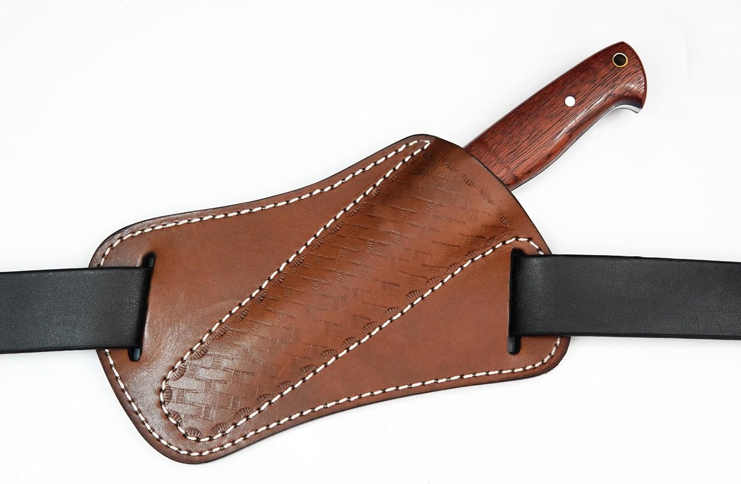 Ottoza Full Tang Bushcraft Knife with 1095 Carbon Steel Fixed Blade - Survival and Outdoor Camping Knife - Ballad Wood Handle Brown Leather Sheath 404