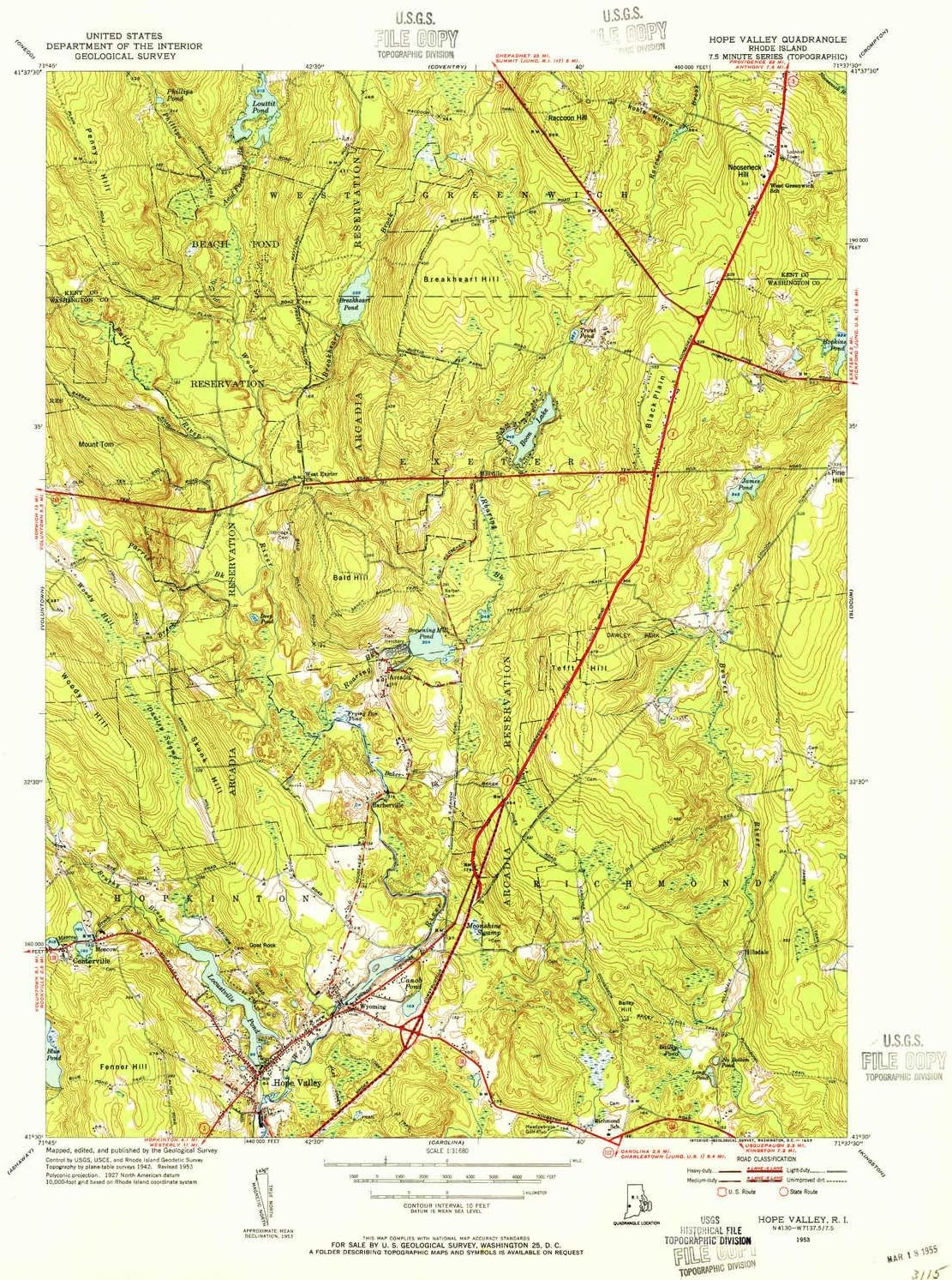 YellowMaps Hope Valley RI topo map, 131680 Scale, 7.5 X 7
