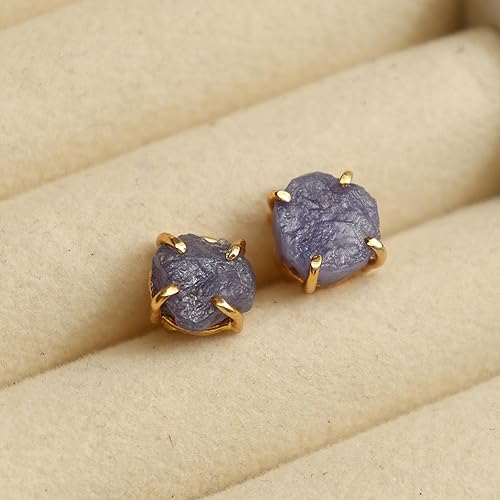 Miniatura 131 de Gempires Natural Raw Prong Setting Stud Earrings, 8-10 mm Crystals Earring, Handmade Jewelry, Gift for Her