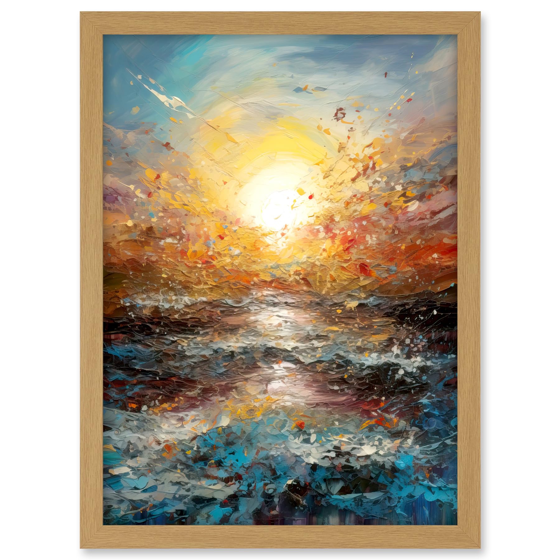 Artery8 Sunrise at Sea Abstract Seascape Splatter Art Artwork Framed A3 Wall Art Print