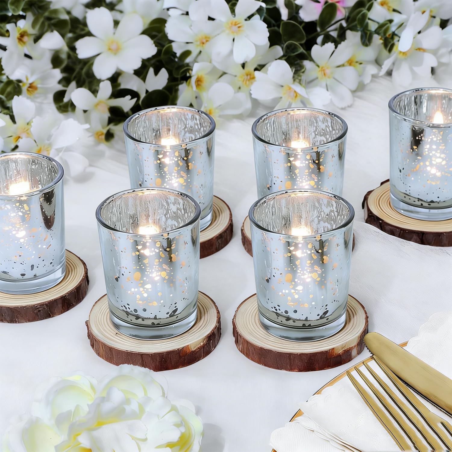 6pcs Candle Holders Votive, Glass Tea Light Holders Bulk for Weddings, Events, Table Centrepiece, Christmas, Valentine, and Party and Holiday Decorations Silver โ image 1