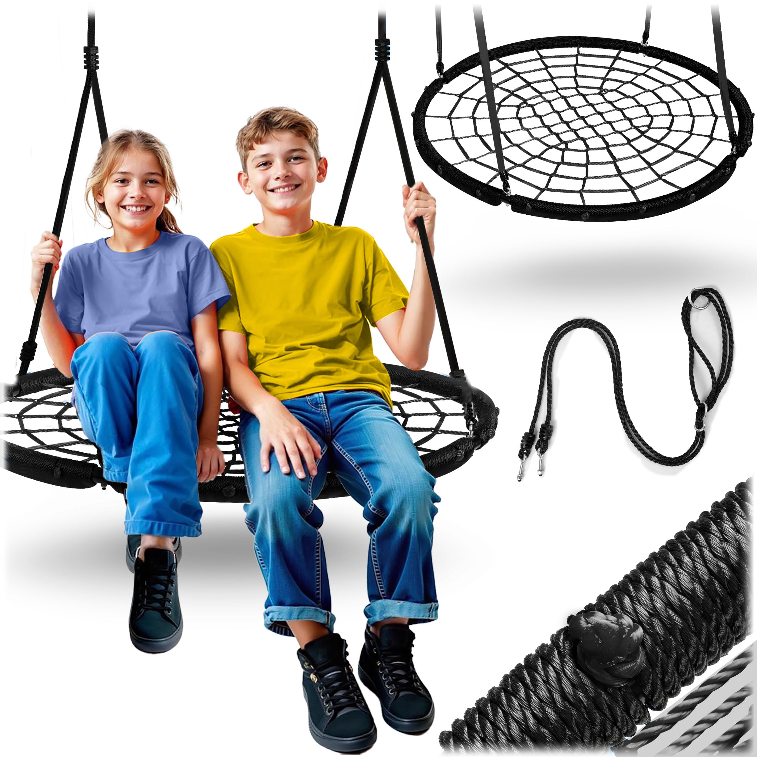 Neo-Sport Outdoor nest, 100 cm, Hanging Swing with Frame, Maximum Load 150 kg, Waterproof, Round, Black