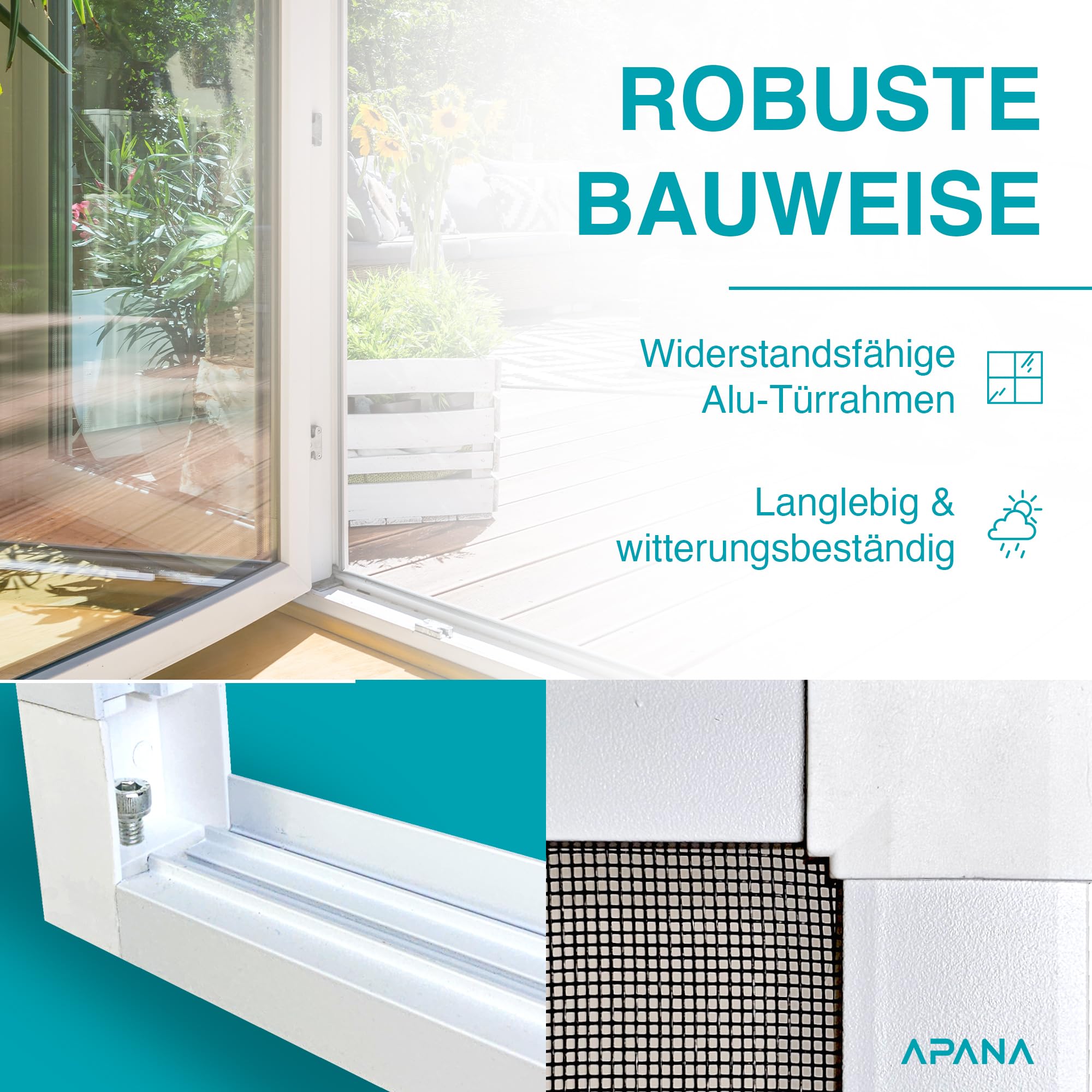 APANA Fliegengitter Schiebetür 240x240 cm – Insektenschutz Balkontür & Terrassentür ohne Bohren, zuschneidbar für Doppeltür, Aluminium Rahmen & Fiberglas Gewebe, stabil & langlebig Braun