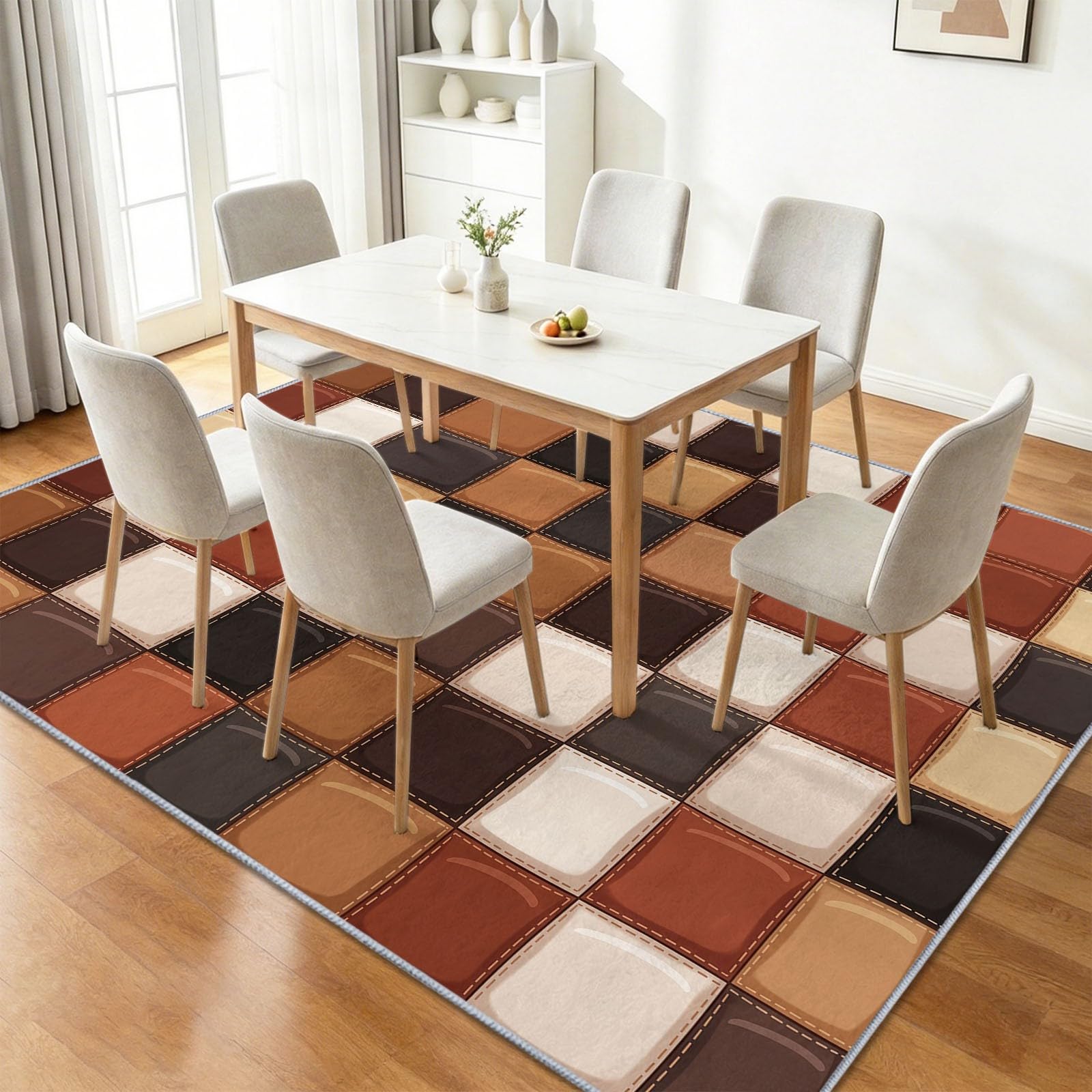 Tappeto in stile retrò per soggiorno, 120 x 170 cm, a scacchiera, per camera da letto, morbido, a pelo corto, antiscivolo, classico, per sala da pranzo, ufficio, cucina, cameretta dei bambini