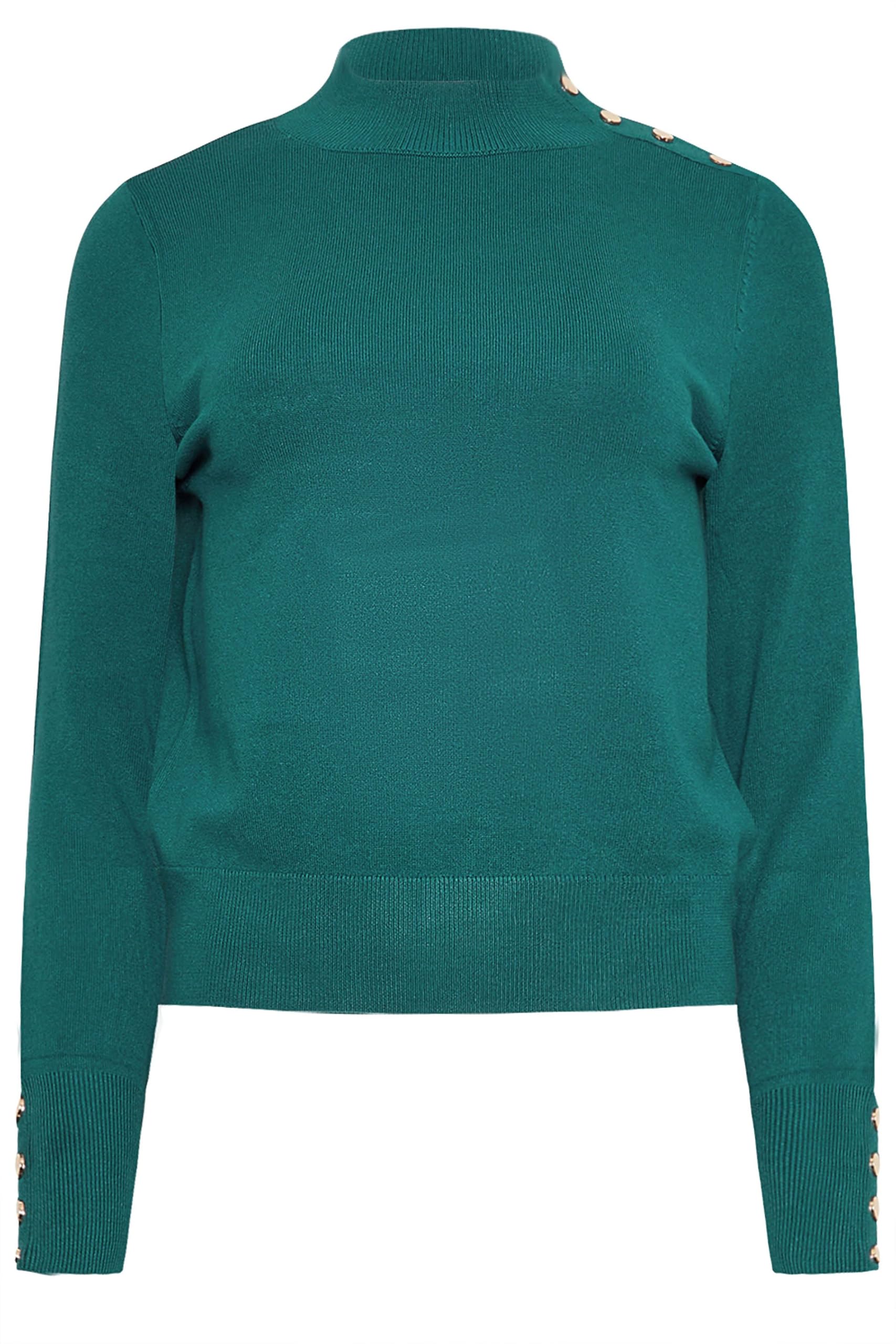 M&Co Petites Petite Premium Teal Blue Button Detail Turtle Neck Jumper - Womens