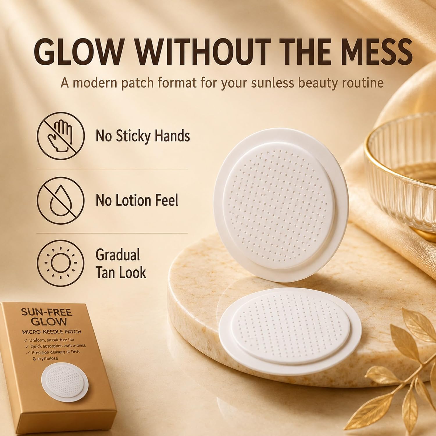 PurevLab Sun-Free Glow Patch for Women, 10 Count No-Mess Body Tanner for Upper Arm & Abdomen, Gradual Natural-Looking Sun-Kissed Glow, Streak-Free Tan Look