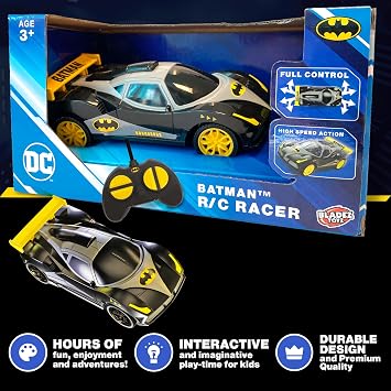 Batman Remote Control Car – 1:28 Scale RC Car Racer with Full Function Drive, Rubber Tyres & Easy Handset for Kids Ages 3+ – Official DC Licensed Toy for Racing Fun, Bladez RPM by Bladez Toyz