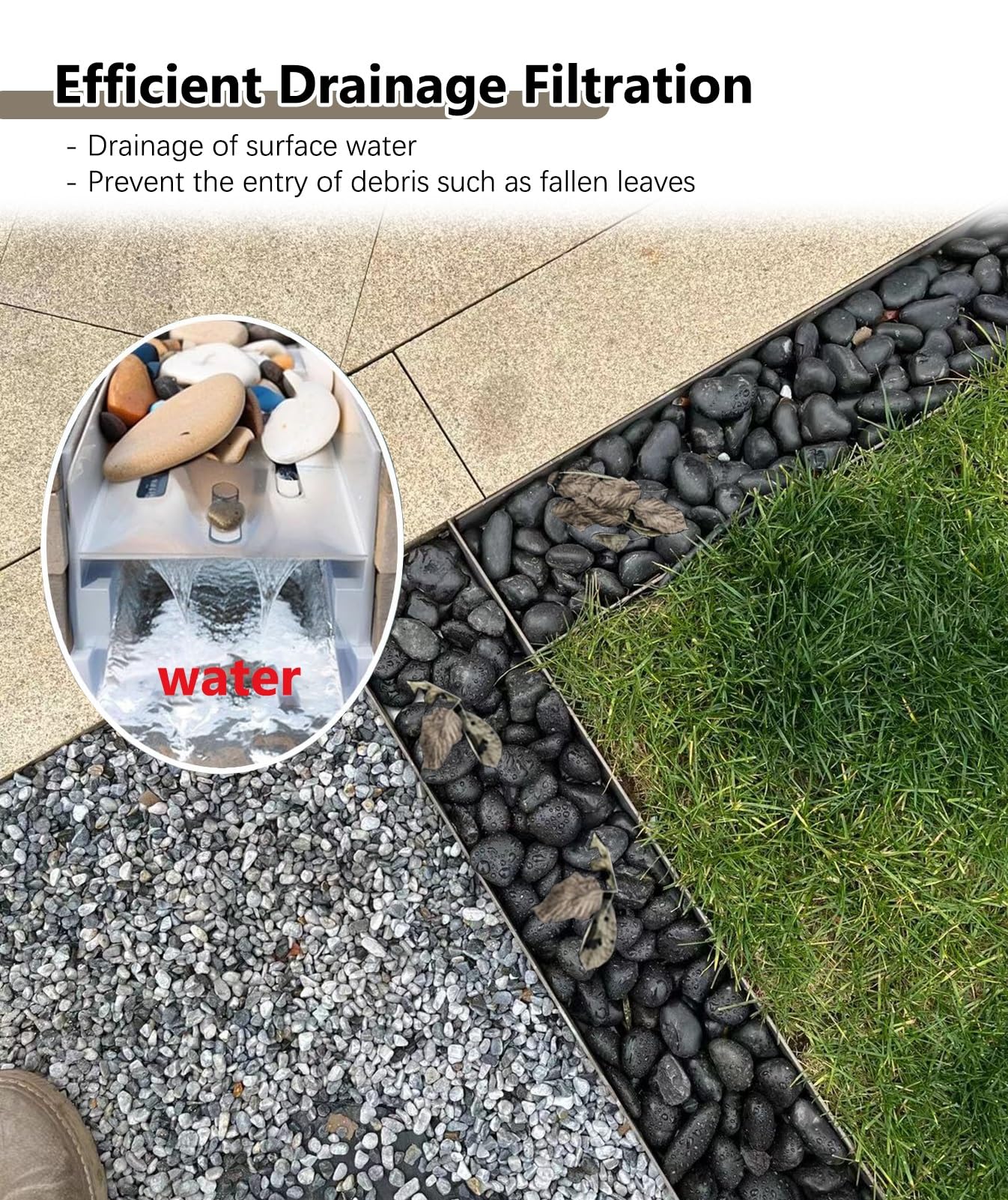 Sistema de Drenaje Exterior con Cubierta para desagüe de Agua de Lluvia para Patio y Jardines. Medidas: 39,4 x 8,3 x 7,9 Pulgadas. Ideal para Recoger guijarros y Piedras. Gestión eficaz del