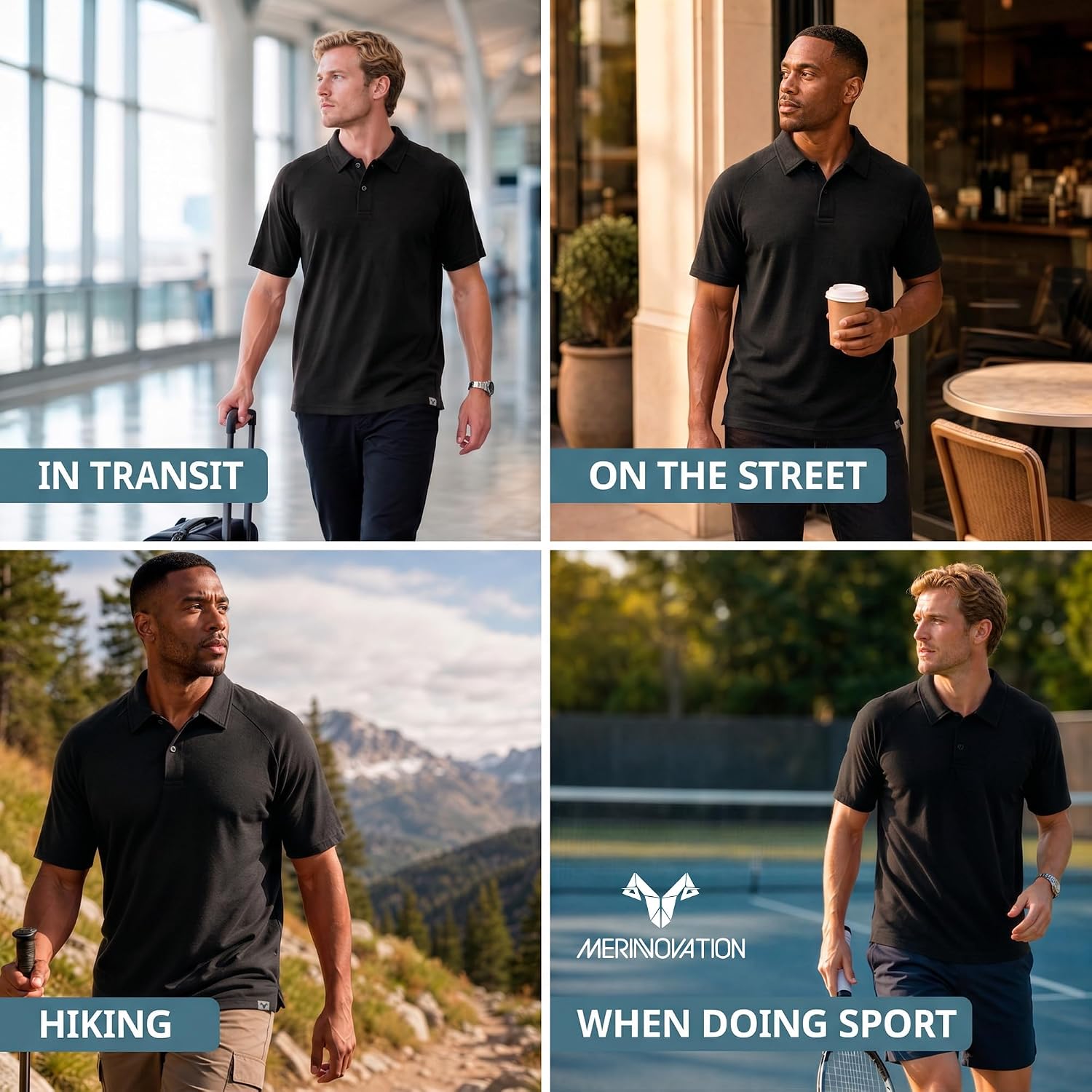 MERINNOVATION 100% Merino Wool Polo Shirt for Men - Merino Wool Shirts Men's Anti-Odor Short Sleeve Wicking Base Layer Polo image 4