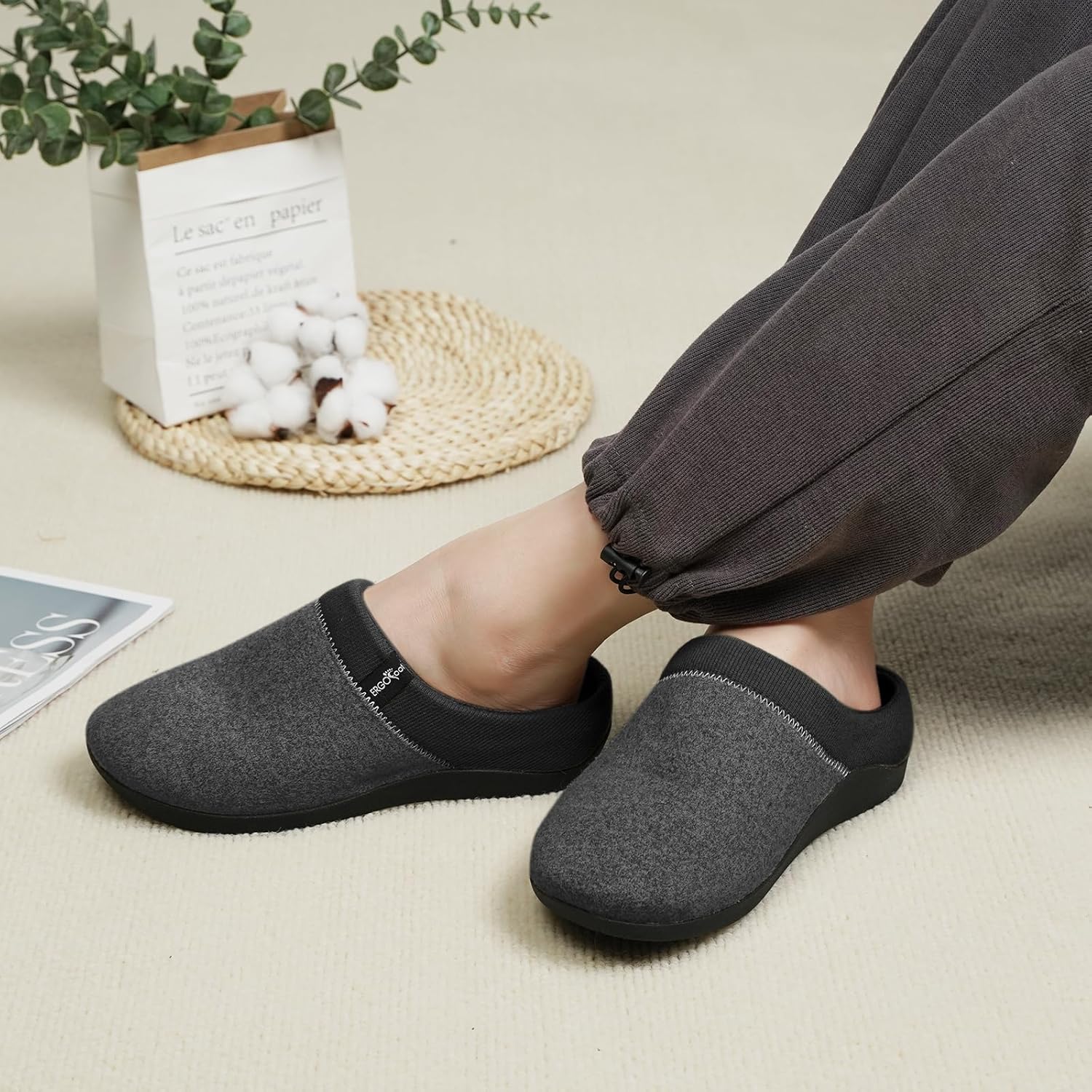 ERGOfoot Orthotic Slippers with Arch Support, Ideal for Plantar Fasciitis, Flat Feet, Heel Pain Relief, Slip on Clog Indoor Outdoor House Shoes with Anti-Skid Rubber Sole - Image 2