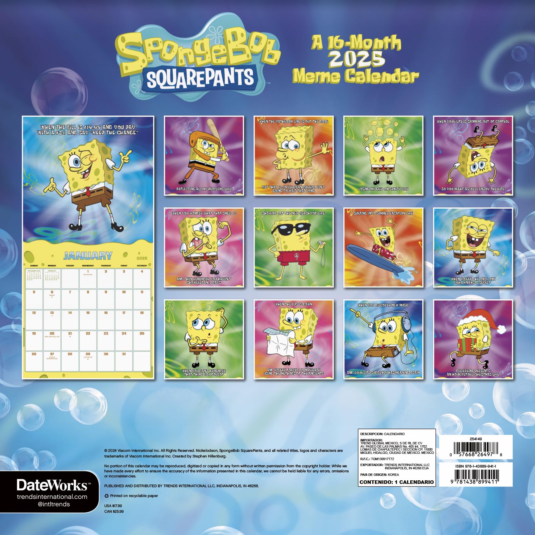Calendario De Bob Esponja 2025 - Calendario De Pared De Lujo 2025 De Bob Esponja Con Más De 100 Calcomanías De Calendario (regalos De Parte Inferior De Bikini, Suministros De Oficina